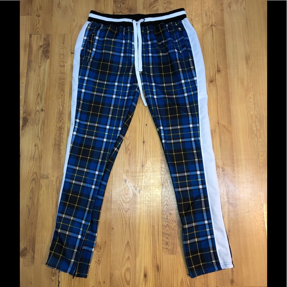 blue plaid track pants